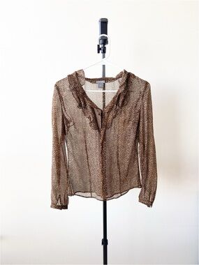 Ann Taylor Sheer Animal Print Ruffle Blouse Size 2 (XS)